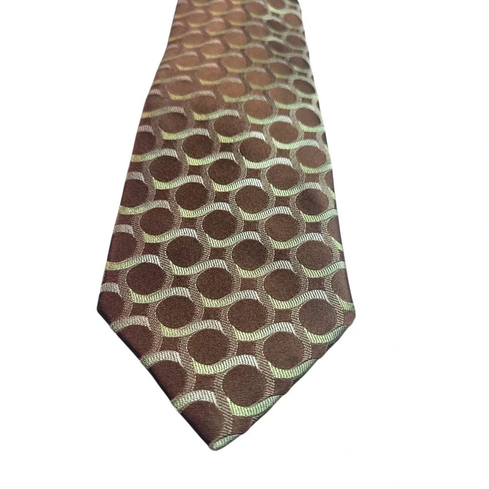 Murano Silk Necktie Brown Circle Pattern Business Career Formal